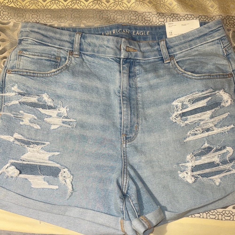 American Eagle Outfitters Light Blue Ripped Jean Shorts